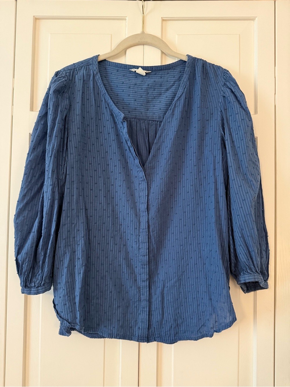 Caslon Dusty Blue Swiss Dot V-Neck Blouse